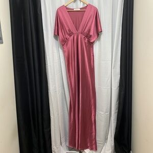 Renee C Satin Low Cut Maxi Dress a286